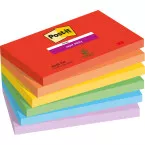Post-it Super Sticky notes Playful, 90 feuilles, ft 76 x 127 mm, couleurs assorties, paquet de 6 blocs