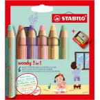 STABILO woody 3in1 kleurpotlood, etui van 6 stuks in pastel kleuren