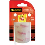 3M Scotch Crystal Transparent Tape Value Pack 2 Rolls + 1 Free 19 mm x 15 m