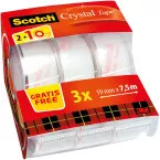 Scotch Crystal Clear Transparent Tape, 2 Rolls + 1 Free, 19 mm x 7.5 m with Manual Dispenser