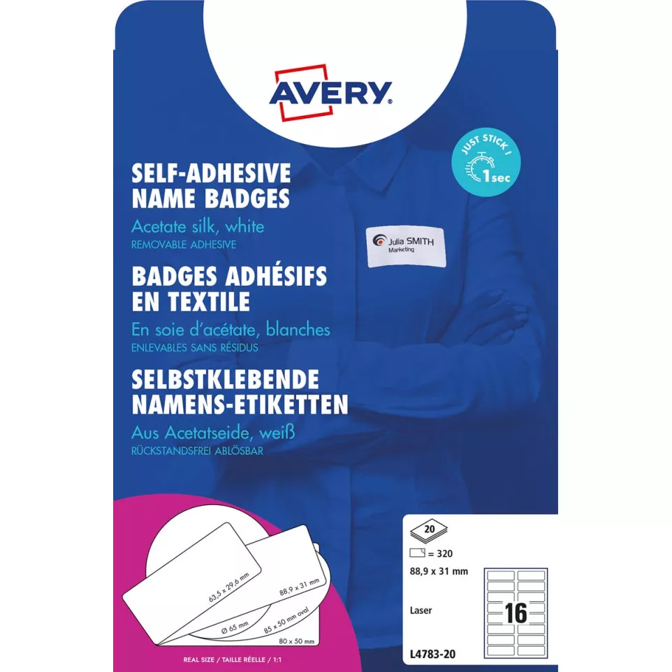 AVERY badge autocollant ft 88,9 x 31...