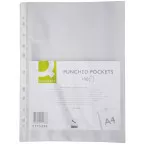 Q-Connect Punched Pockets, 11-Hole, Grained, 60 Micron, Pack of 100 Sheets