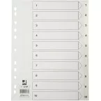 Q-CONNECT tabbladen, A4, PP, 11-gaatsperforatie,met indexblad, set van 1-10, wit