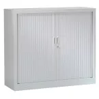 Tambour Door Cabinet, Height 136 cm, Light Grey