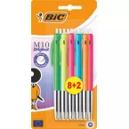 BIC M10 Clic Colors Retractable Ballpoint Pens Pack of 10 (8+2 Free), Blister