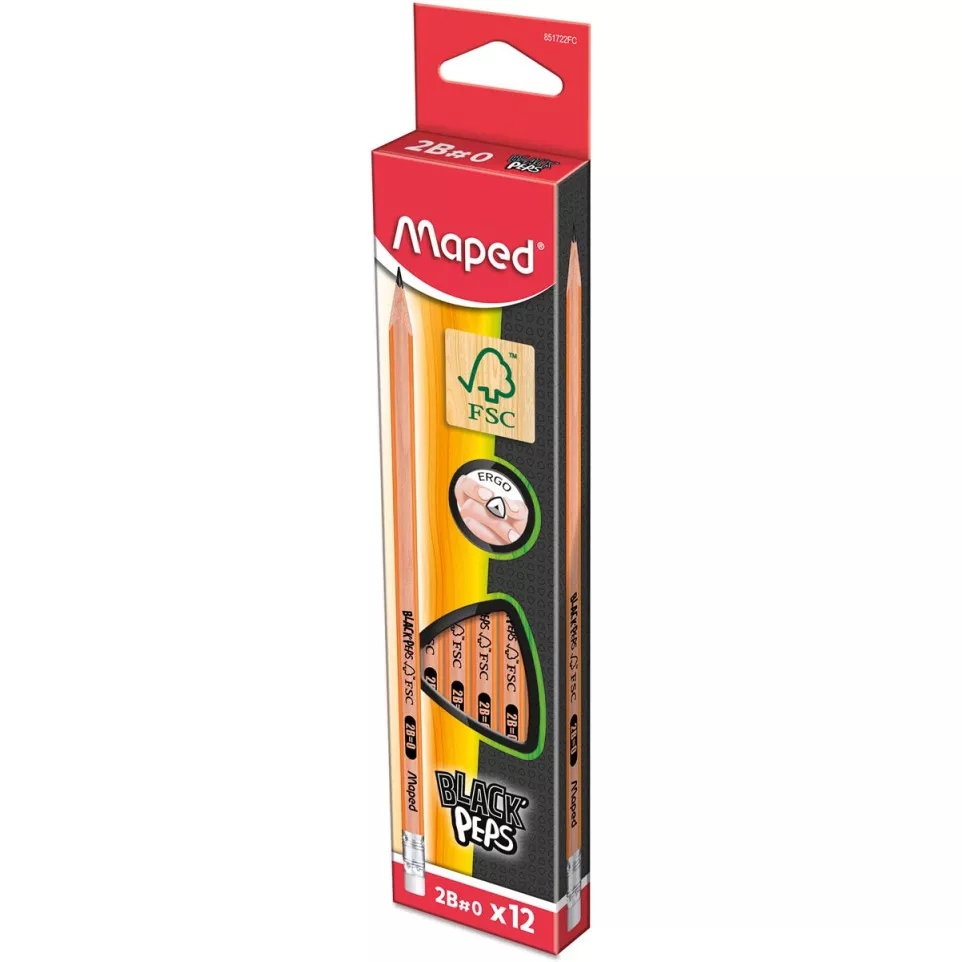 Maped crayon Black'Peps, 2B, avec gomme