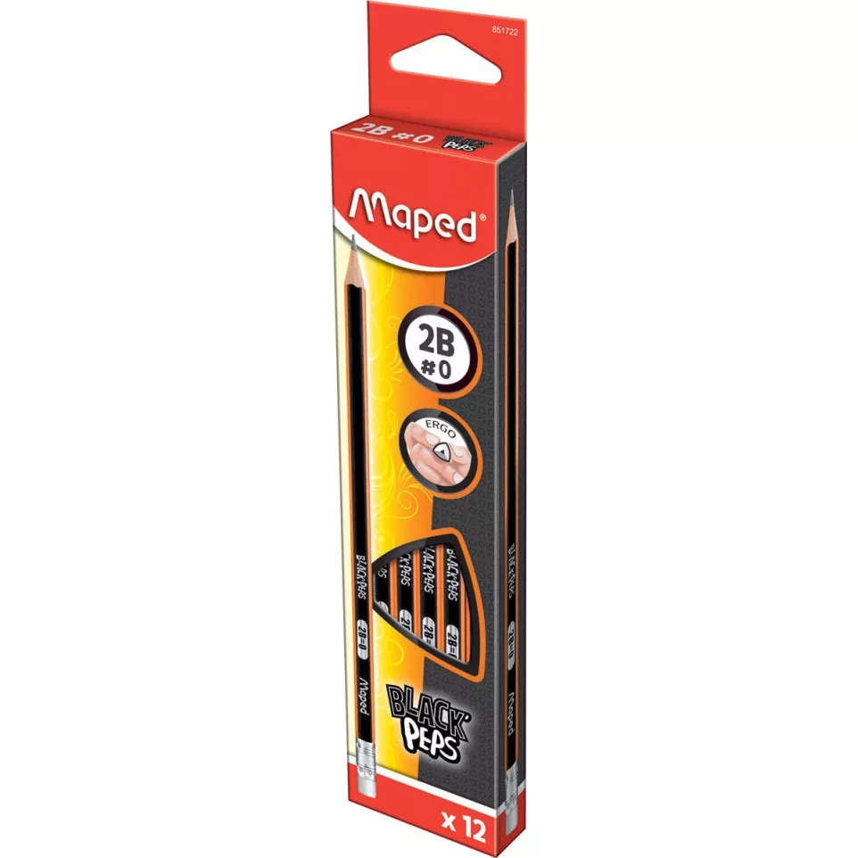 Maped crayon Black'Peps, 2B, avec gomme