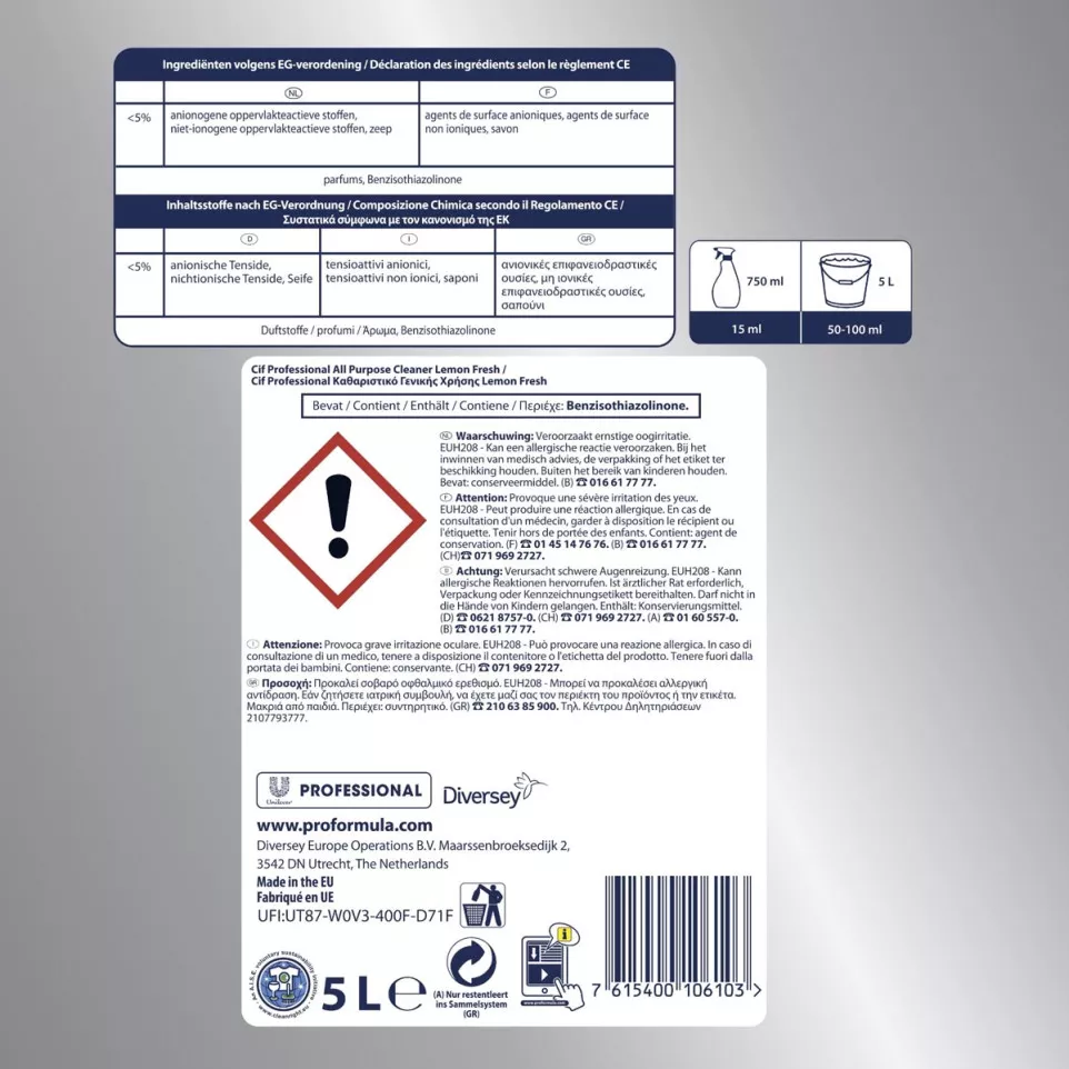 Cif Universal Lemon Cleaner, 5 L Bottle