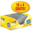 Post-it Notes, ft 38 x 51 mm, geel, blok van 100 vel, pak van 16 + 4 gratis