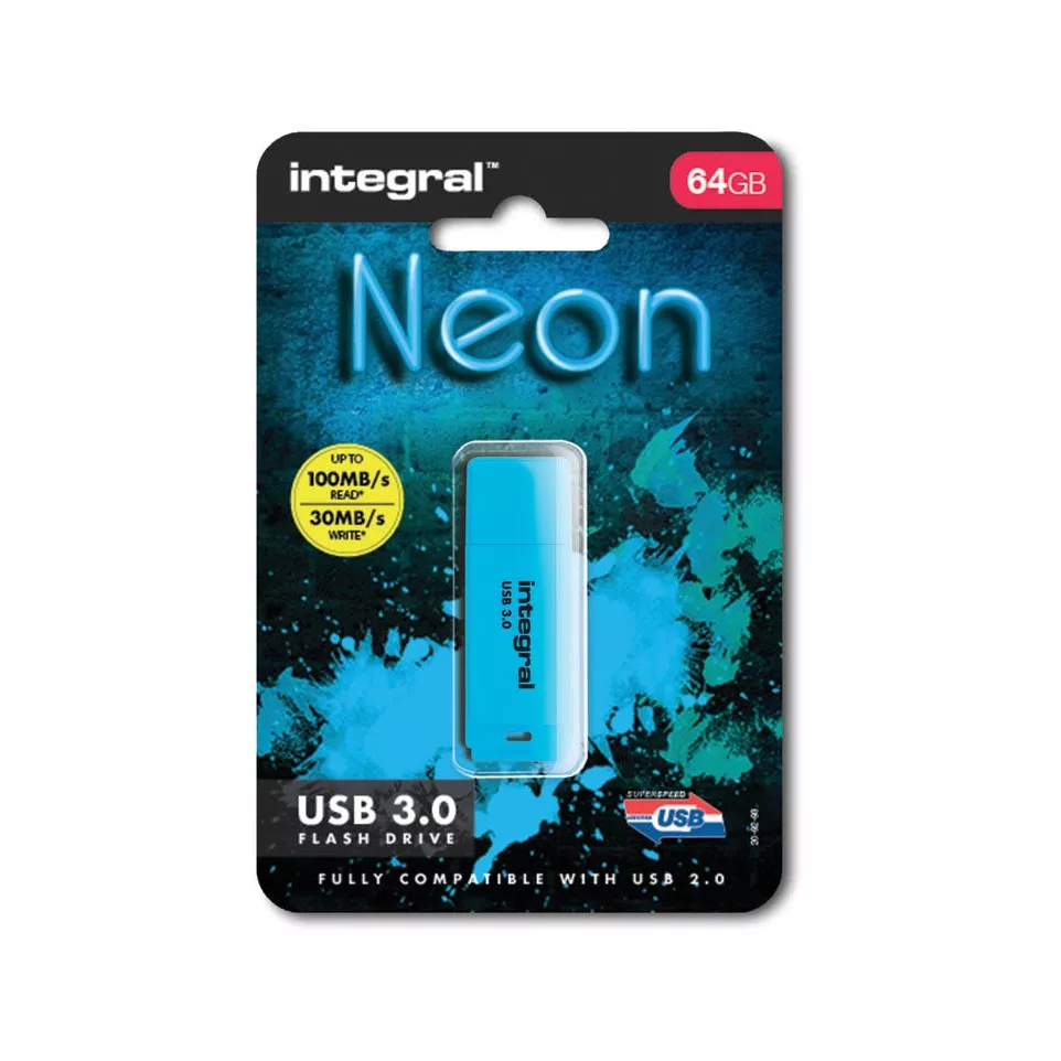 Integral Neon clé USB 3.0, 64 Go, bleu
