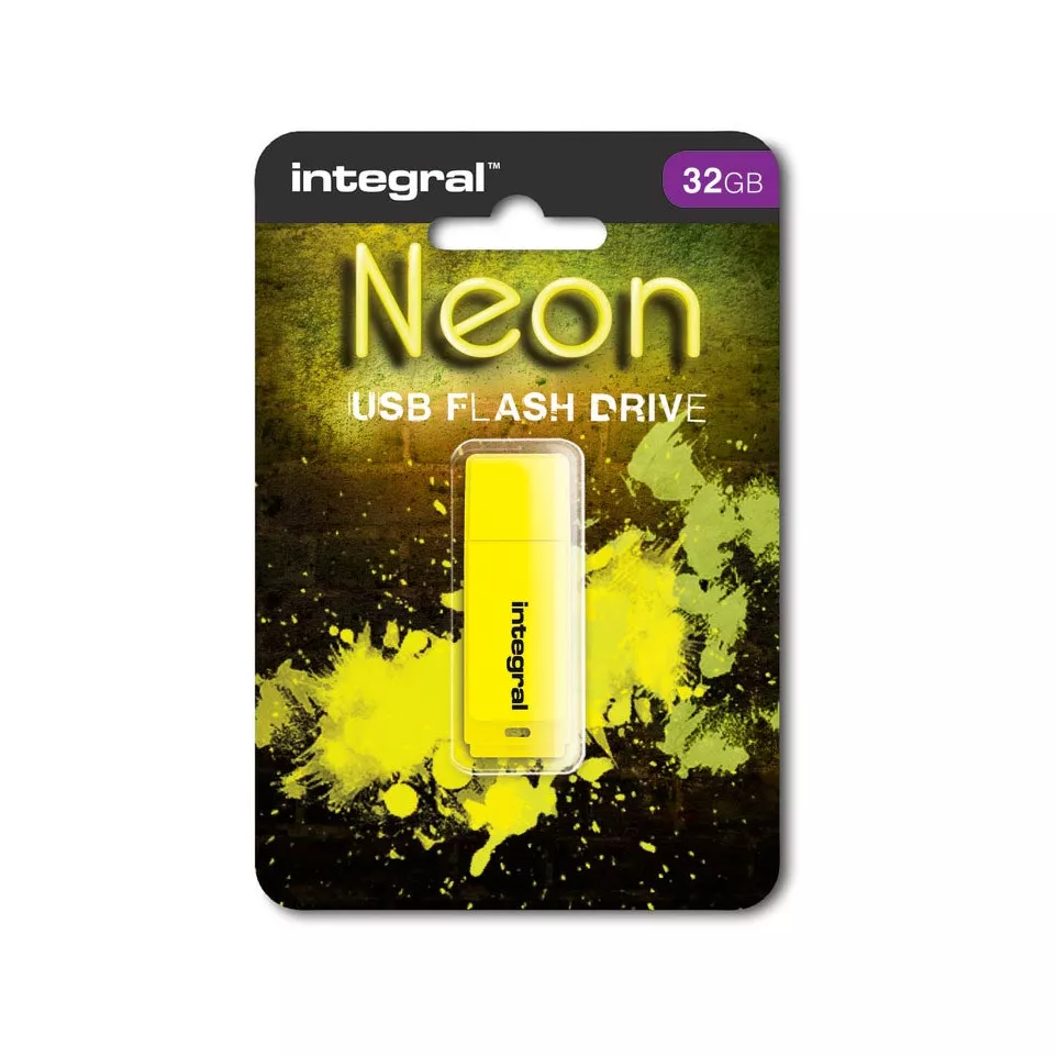 Integral Neon USB 2.0 stick, 32 GB, geel