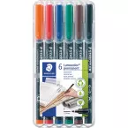 Staedtler Lumocoler 318, OHP-marker, permanent, 0,6 mm, etui van 6 stuks in geassorteerde klassieke kleur