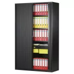 Bisley Office Cabinet with Tambour Doors, 198 x 120 x 43 cm (H x W x D), 4 Shelves, Black