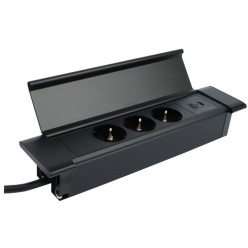 Flat-Box 3 stopcontacten+2 USB (A+C) zwart,  kabel+stekker 1,8m / pce