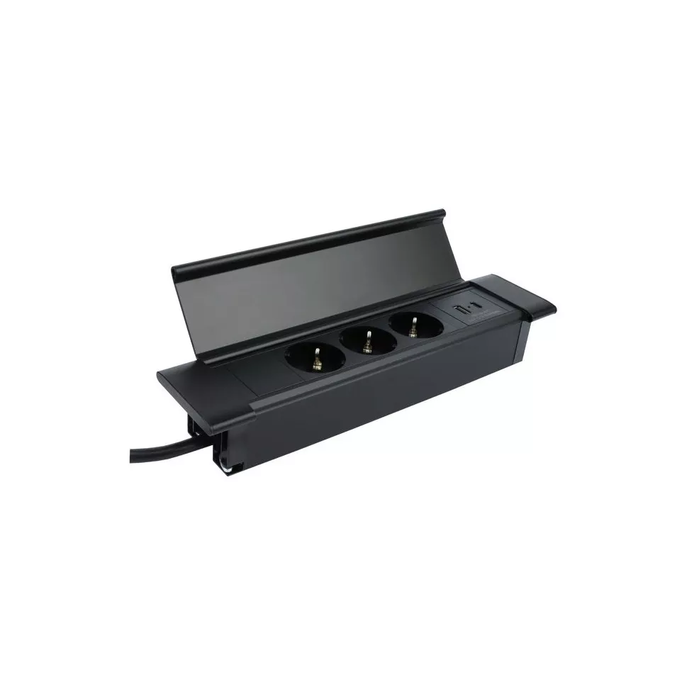 Flat-Box 3 prises+2 USB (A+C) noir...