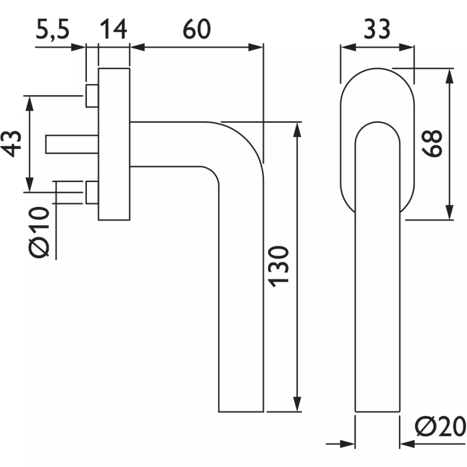 Poignée de fenêtre 'L Ø 20mm Basic...