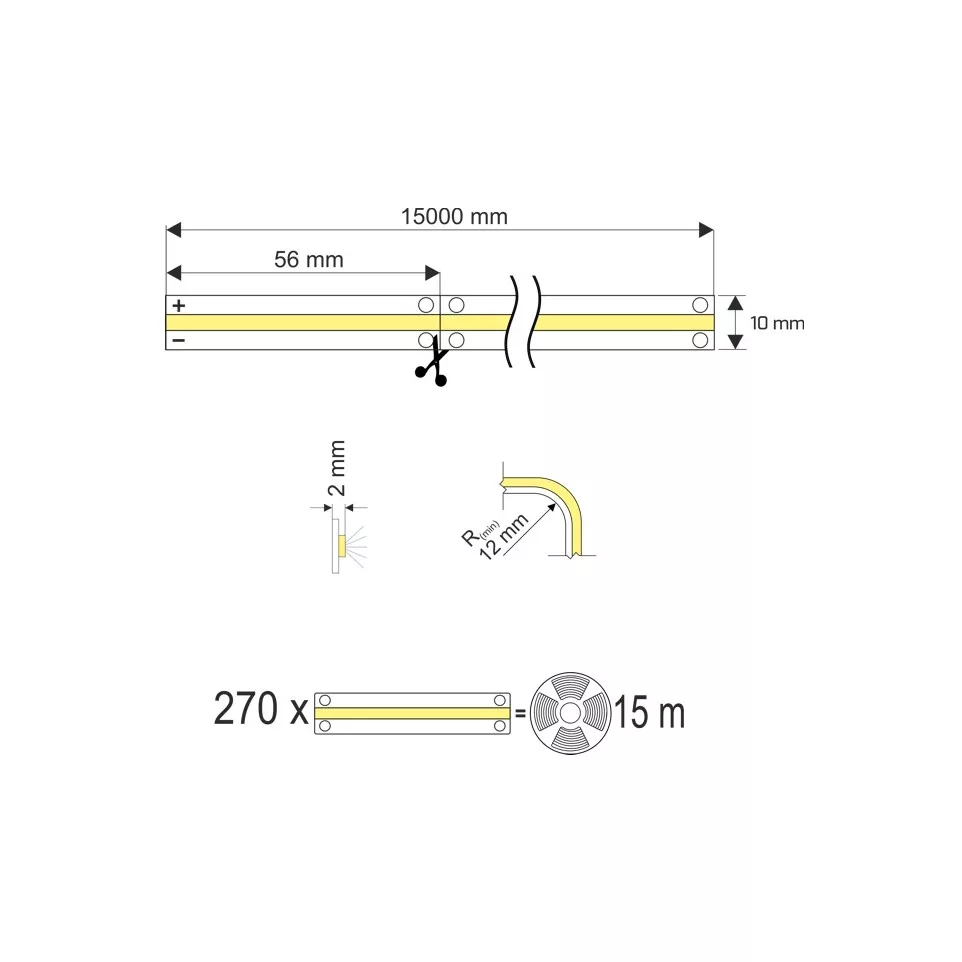 COB LED strip 15mx10mm 480 LED/m IP20...
