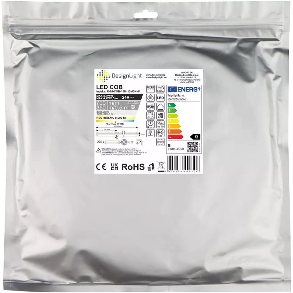 COB LED strip 15mx10mm 480 LED/m IP20...