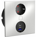 Square Recessed Power Strip Duplex 118x118mm 1 Outlet plus USB A and USB C Brushed Stainless Steel per piece