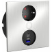 Square Recessed Power Strip Duplex 118x118mm 1 Outlet plus USB A and USB C Brushed Stainless Steel per piece