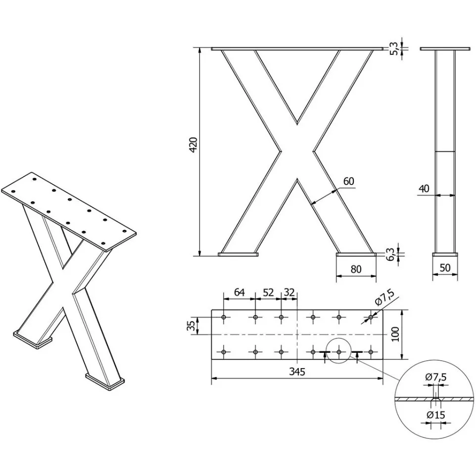 Industrial X Design Black Bench Leg / pc