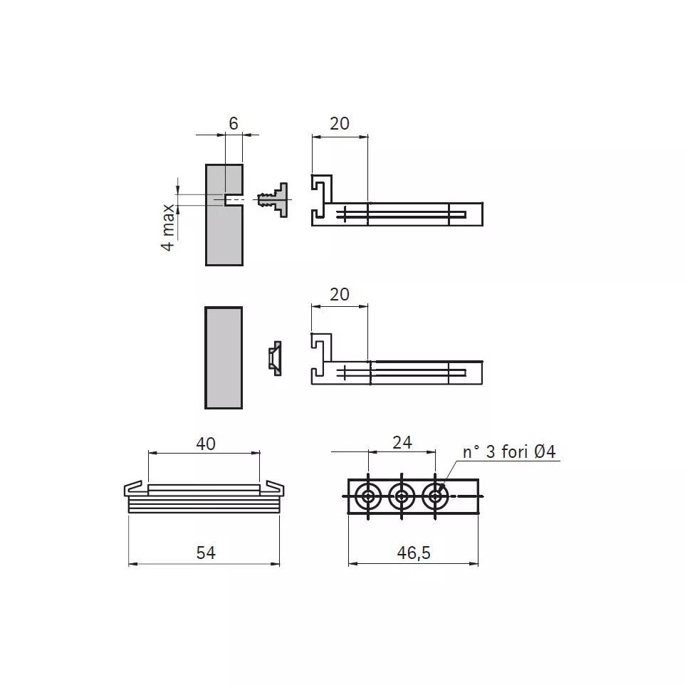 Black screw-in or push-in clips for...