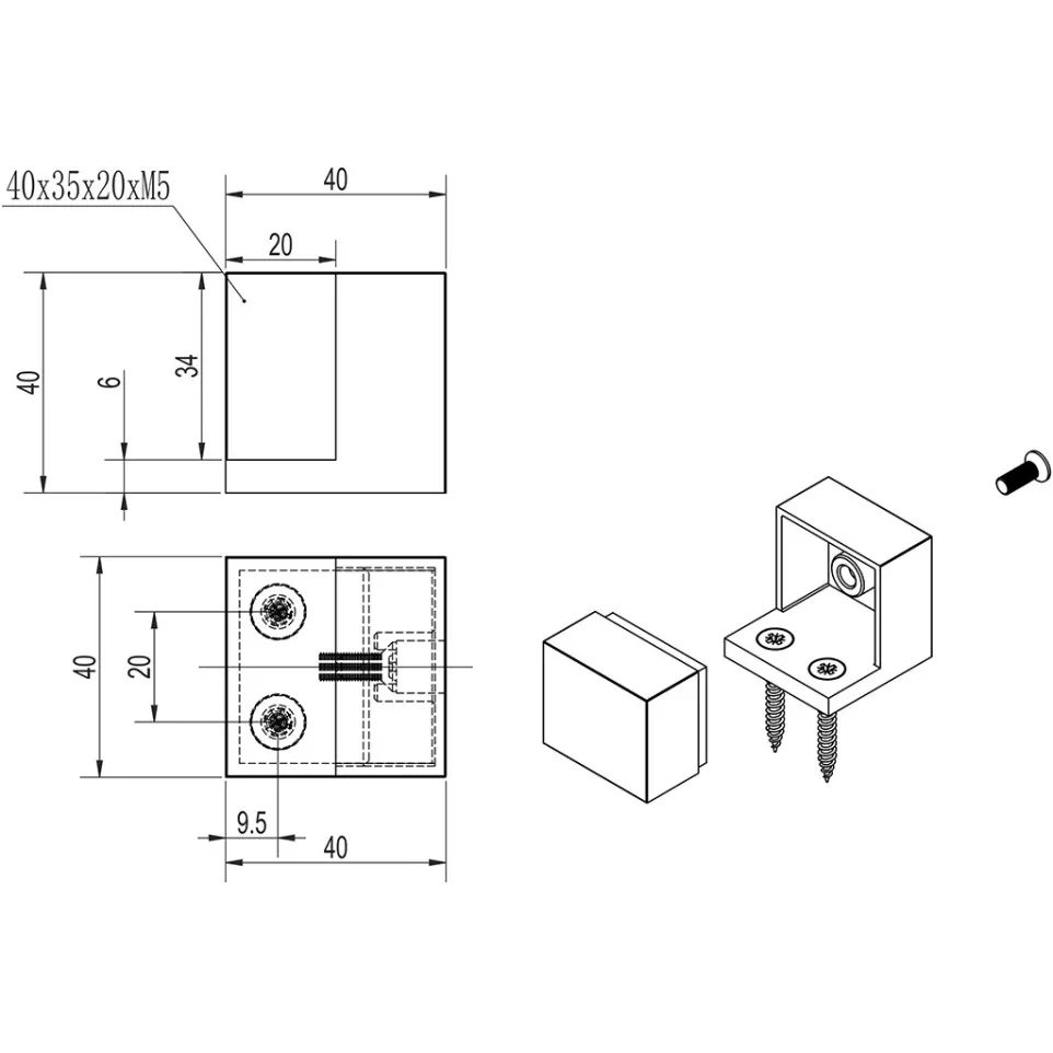 Butoir de porte CUBE (40/40/40mm)...