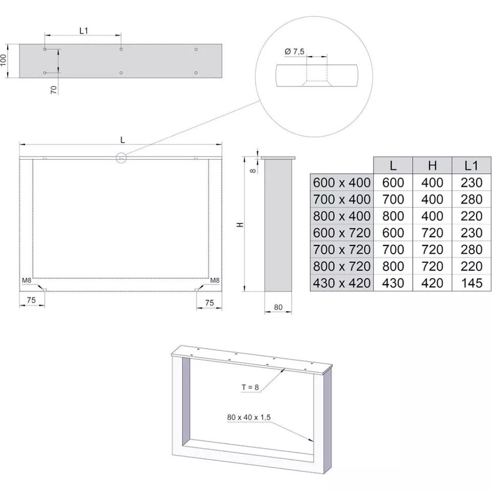 Pied de banc U design industriel noir...
