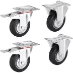 Set van 4 rubberen wielen Ø 100mm (vast + rem) / pce