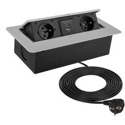 Prise Kombi Box softclose 2 prises 220V + 2 USB A gris clair / pce