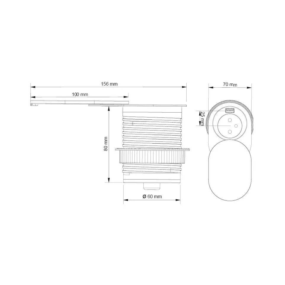 Push-Slidy Flush-Mount Outlet Ø60mm...
