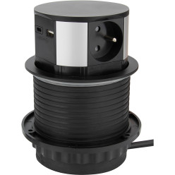 Push-GIRO werkbladstopcontact Ø100mm 3 stopcontacten+1 USB-A+1 USB-C zwart / pce