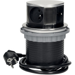 Prise à encastrer pour plan de travail Push-GIRO Ø100mm 3 prises + USB A + USB C inox / pce