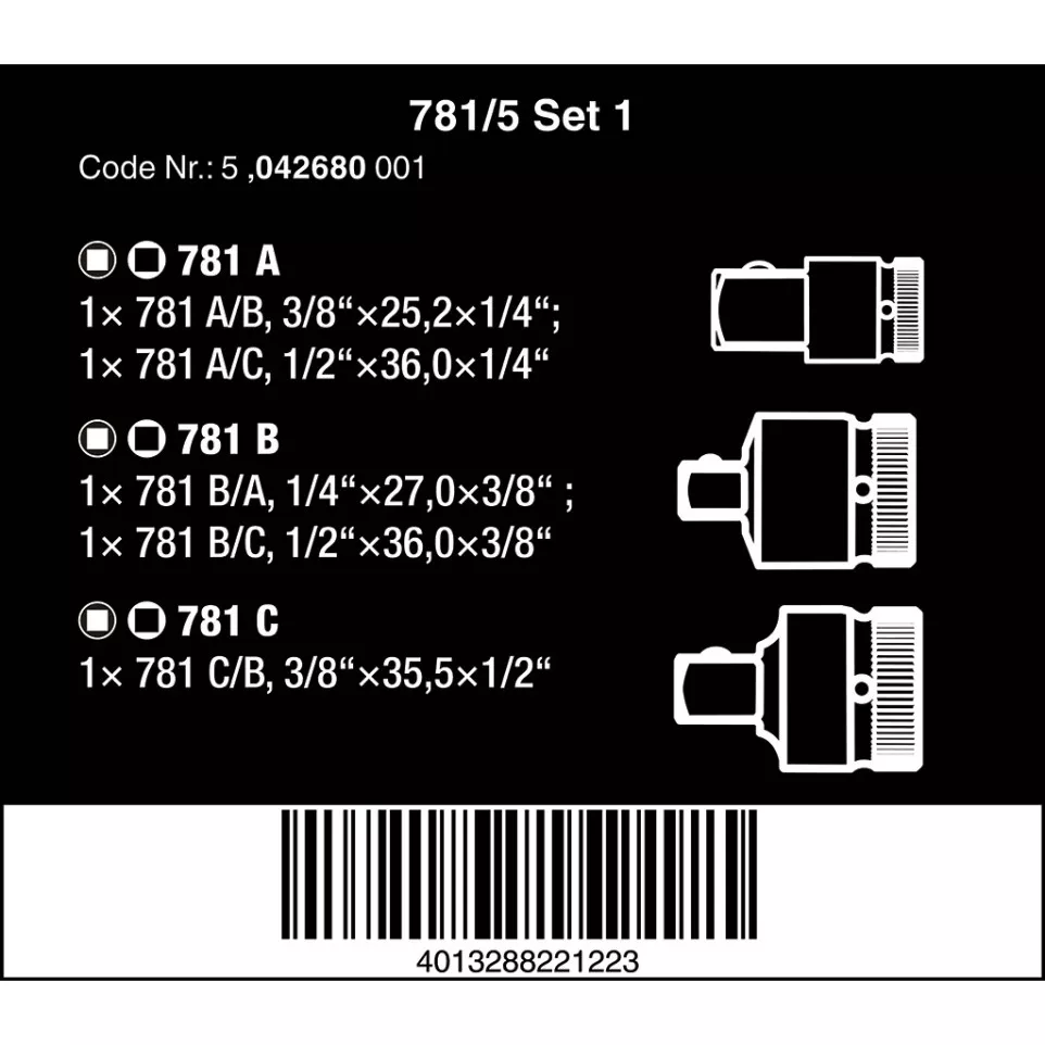 Set van 5 dopadapters 1/4'', 3/8'' en...