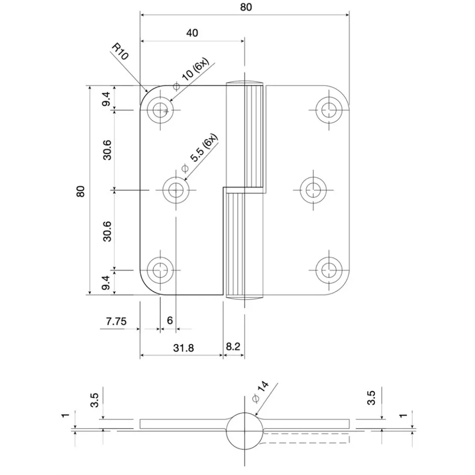 Paumelle alu Argenta 80x80 A argent...