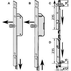 Upper Extension ASS 8080 F16 for Multipoint Lock with Cylinder and Round Cam F16 Length 545 mm per piece