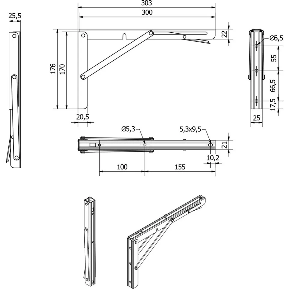 Paar opklapbare beugels 300mm...