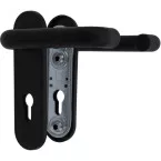 Paire poignée de porte noire sur plaque courte PZ72 carré 9mm type porte métallique Hörmann / pce