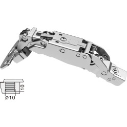 Charnière Pivot-Star 160° nickelée à enfoncer (Ø10x10mm), avec amortissement et avec fermeture automatique, pour porte en appliq