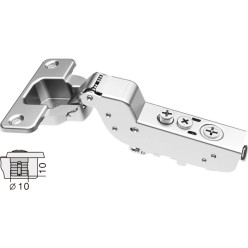 Charnière Pivot-Star 110° nickelée à montage rapide Flash (Ø10x10mm), avec amortissement et avec fermeture automatique, pour por