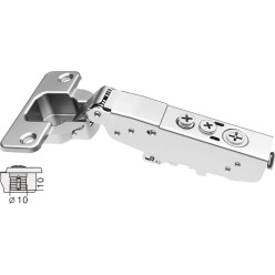 Charnière Pivot-Star 110° nickelée à montage rapide Flash (Ø10x10mm), avec amortissement et avec fermeture automatique, pour por