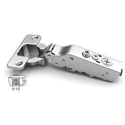 Charnière Pivot-Star 110° nickelée à montage rapide Flash (Ø10x10mm), avec amortissement et avec fermeture automatique, pour por