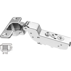 Charnière Pivot-Star 110° nickelée à enfoncer (Ø10x10mm), avec amortissement et avec fermeture automatique, pour porte rentrante