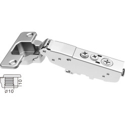 Charnière Pivot-Star 110° nickelée à enfoncer (Ø10x10mm), avec amortissement et avec fermeture automatique, pour porte en semi-a