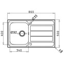 Évier Pyramis EasyFix Athena 1 bac+égouttoir 860x500mm inox / pce