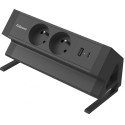Fellowes douille Power Desk 2, 2 prises + 1 x USB-A + 1 x USB-C, noir, pour la Belgique