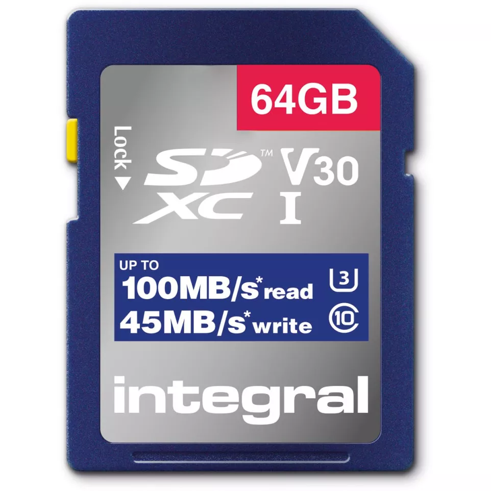 Integral geheugenkaart SDXC V30,  64 GB