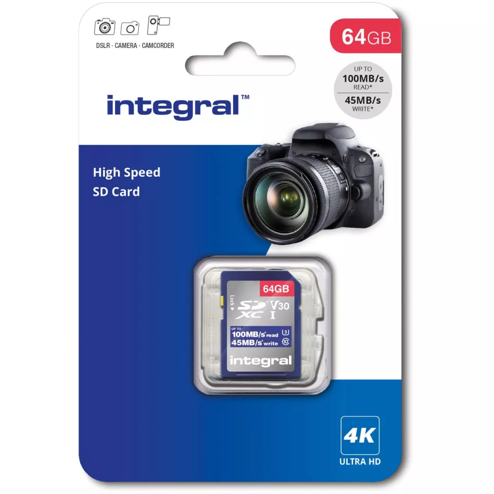 Integral geheugenkaart SDXC V30,  64 GB