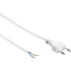 2m Power Cable 2x0.75mm² 220V with Euro Plug White per piece