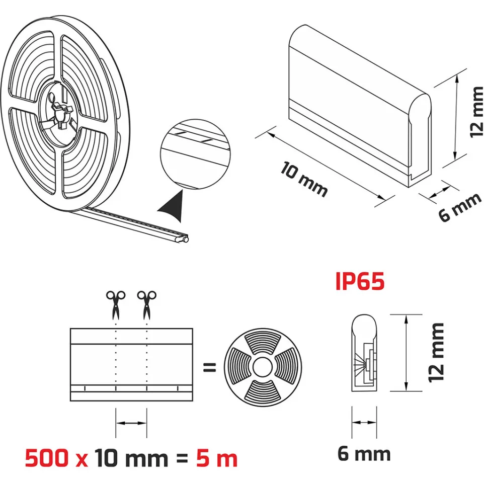 Neon Flex LED Strip 5mx6x12mm IP65...